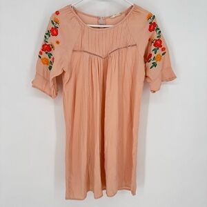 Altar'd State Peach Mini Dress with Red & Yellow Floral Embroidery
